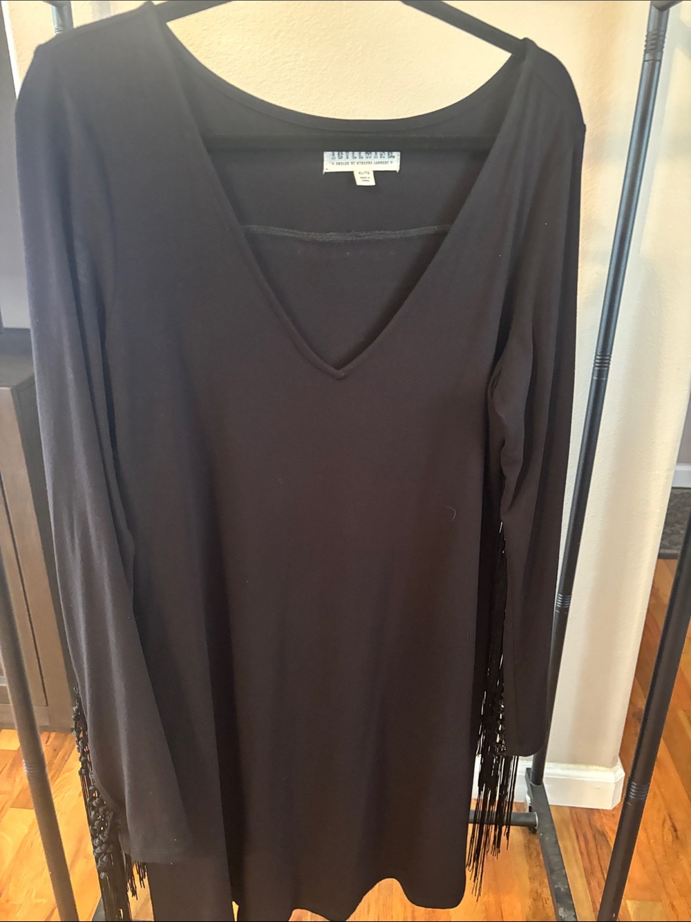 Idyllwind Black V-Neck Long Sleeve Top with Side Fringe